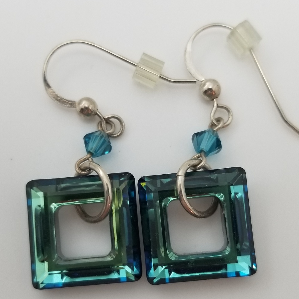 Swarvoski Blue Green Crystal Earrings